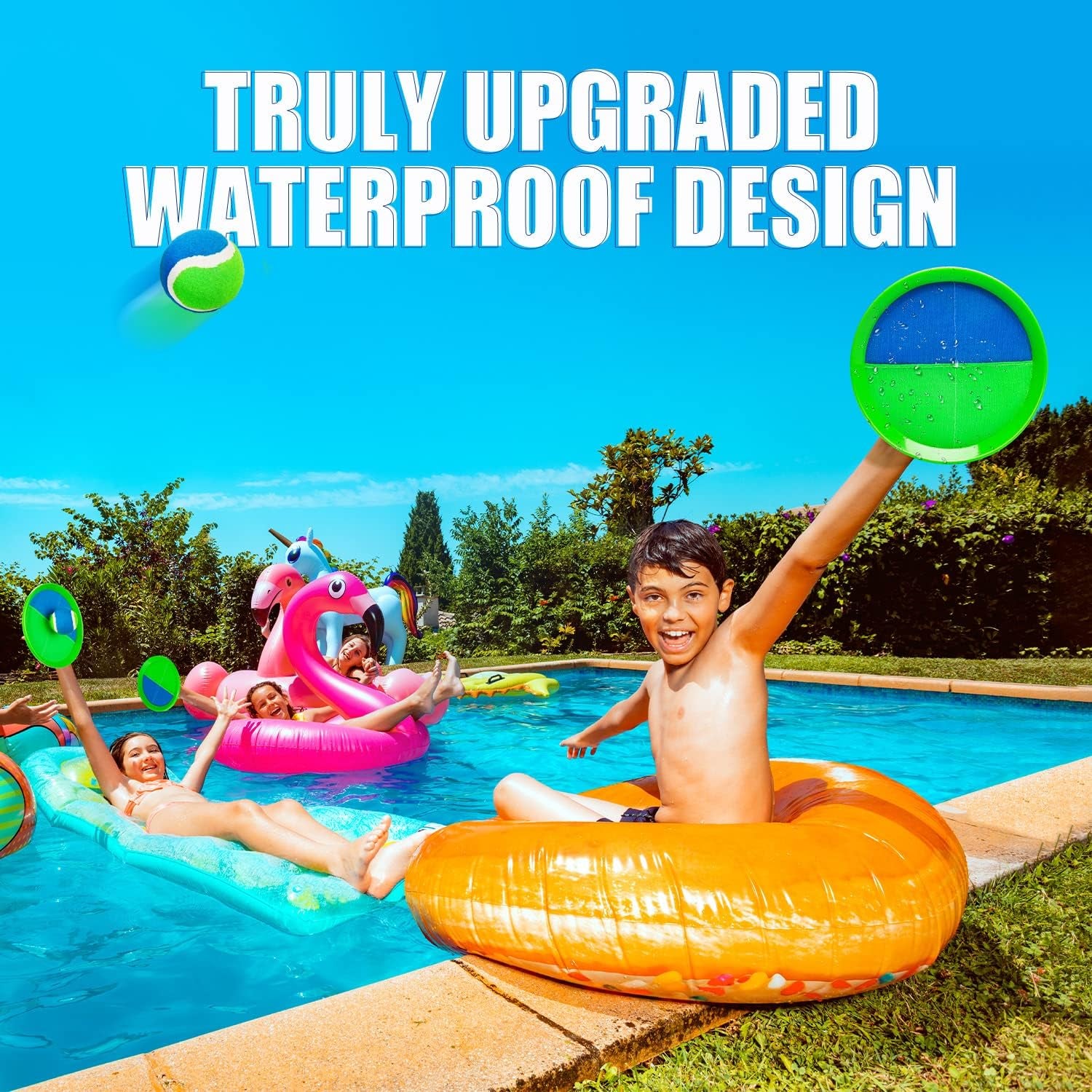 Upgraded Toss and Catch Ball Game Set, Kids Toy Stocking Stuffers for Boys Girls Ages 3-12, Includes 2 Paddles 2 Sticky Balls, Water-Resistant Indoor Outdoor Toy for Beach Pool Yard