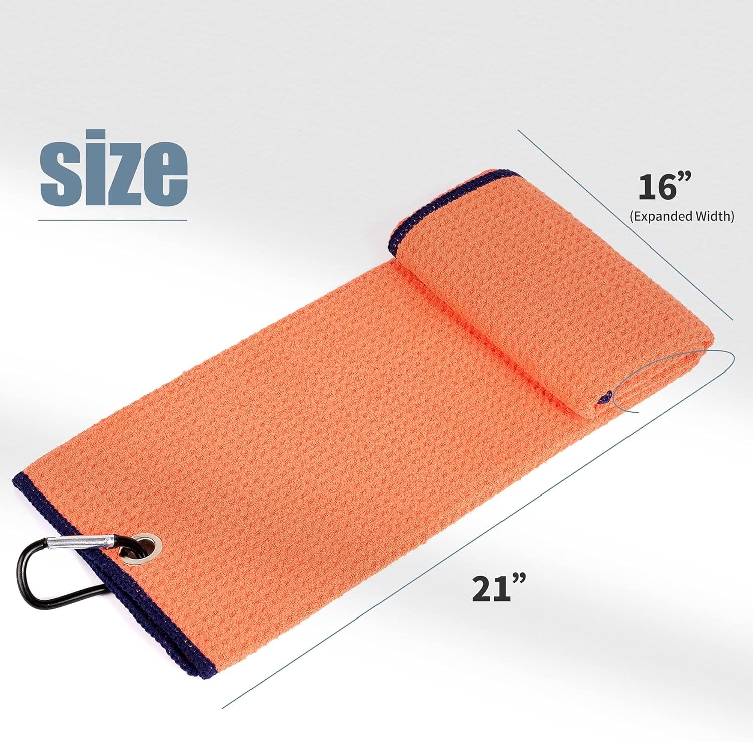 Tri-Fold Golf Towel | Premium Microfiber Fabric | Waffle Pattern | with Heavy Duty Carabiner Clip | Golf Towel for Men and Women (Orange)